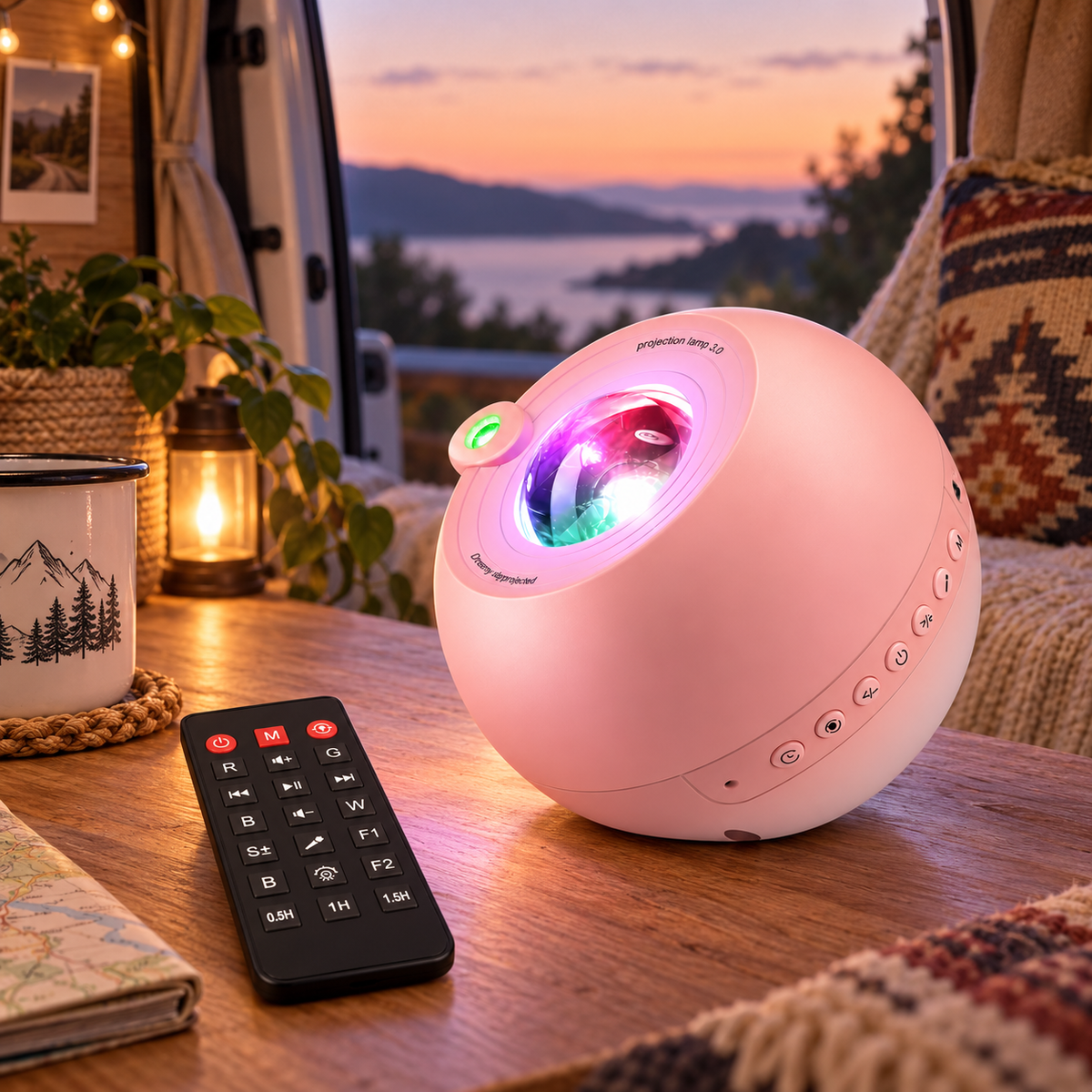 Galaxy Projector Bluetooth Speaker in a van-life setting