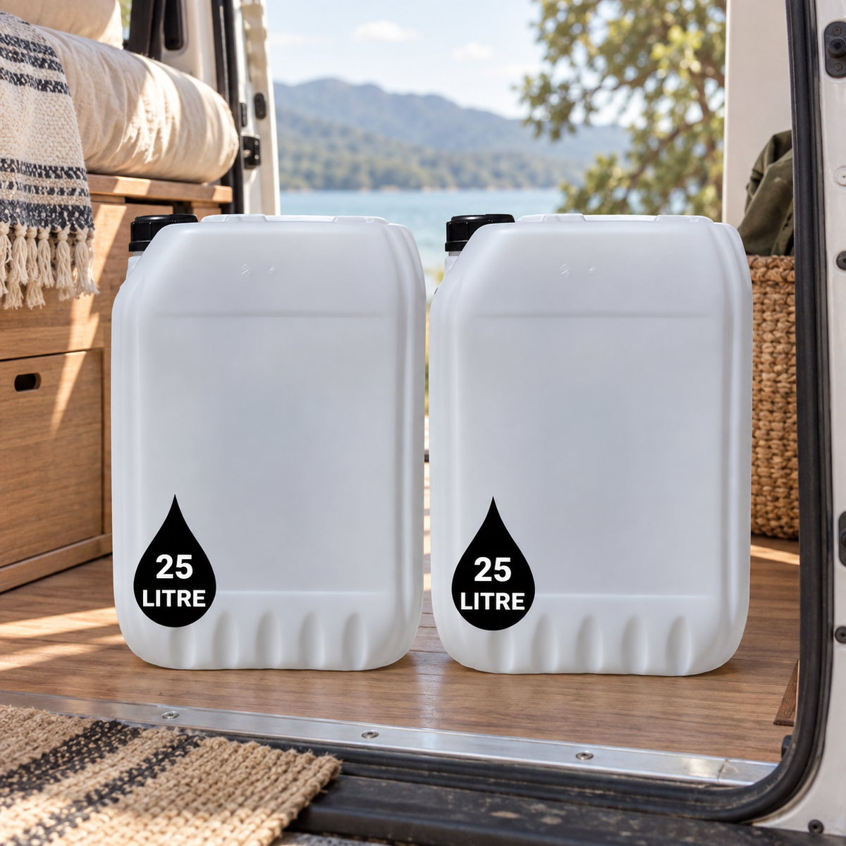 25L Water Canister Twin Pack in a van-life setting
