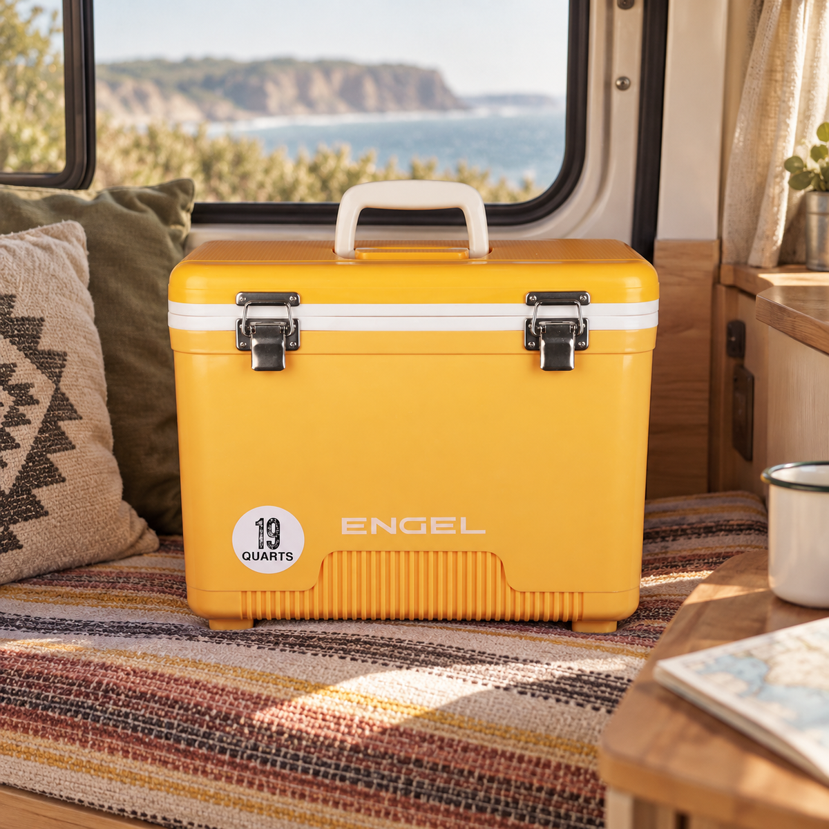 18L Camping Cool Box in a van-life setting