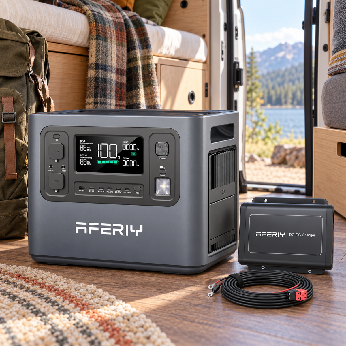 P210 Power Station Charger Bundle in a van-life setting