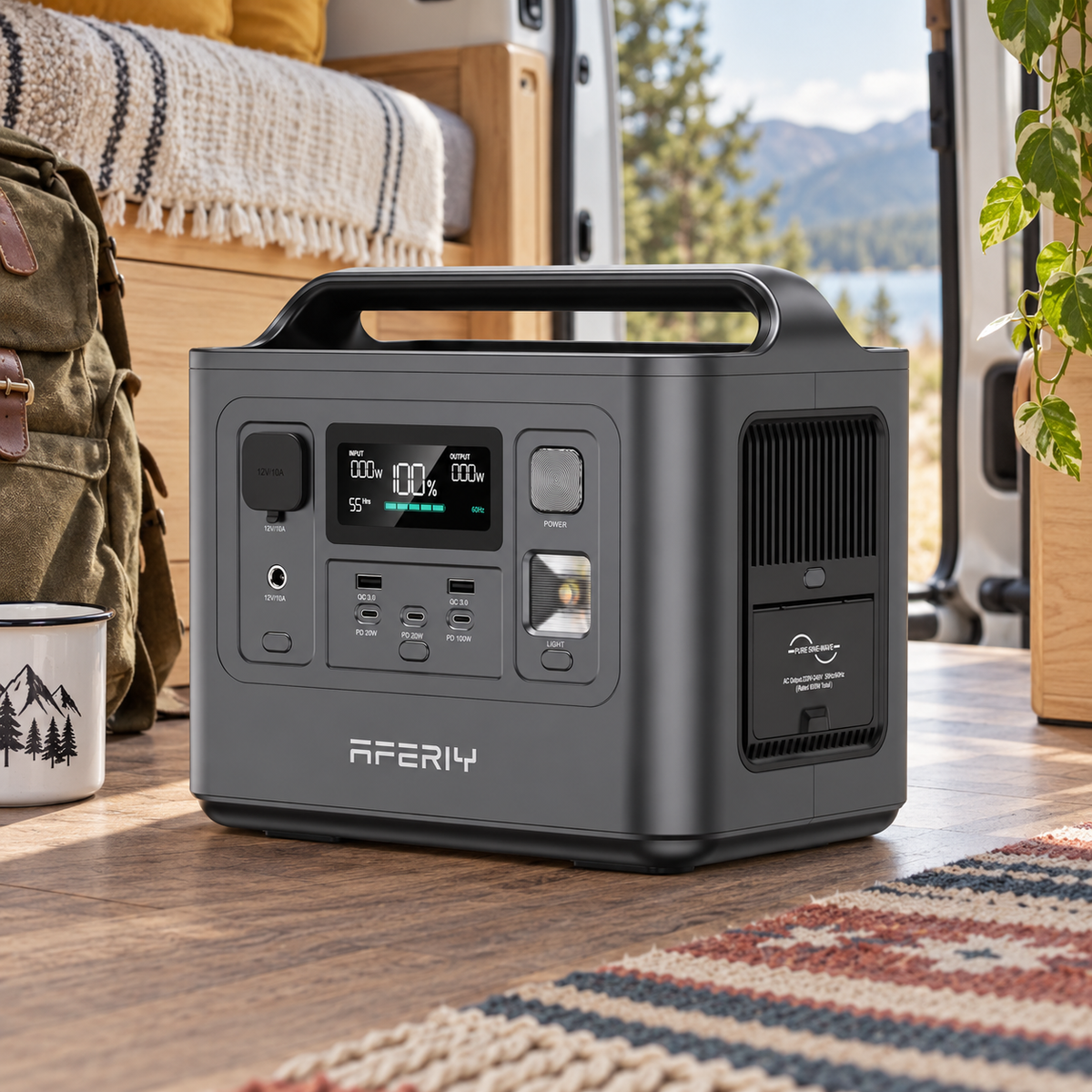 800W Portable Power Station in a van-life setting
