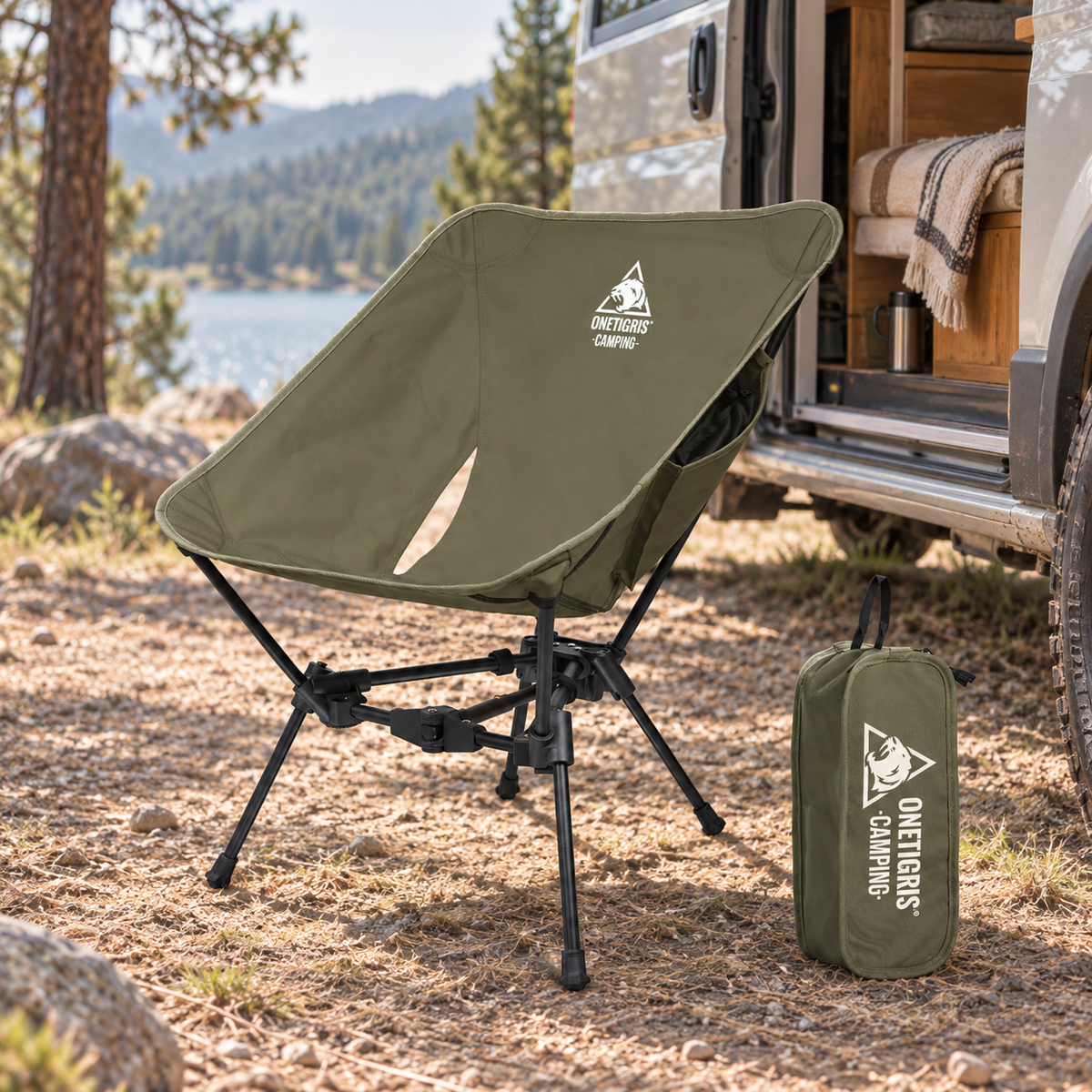 Tigerblade Lightweight Camping Chair in a van-life setting