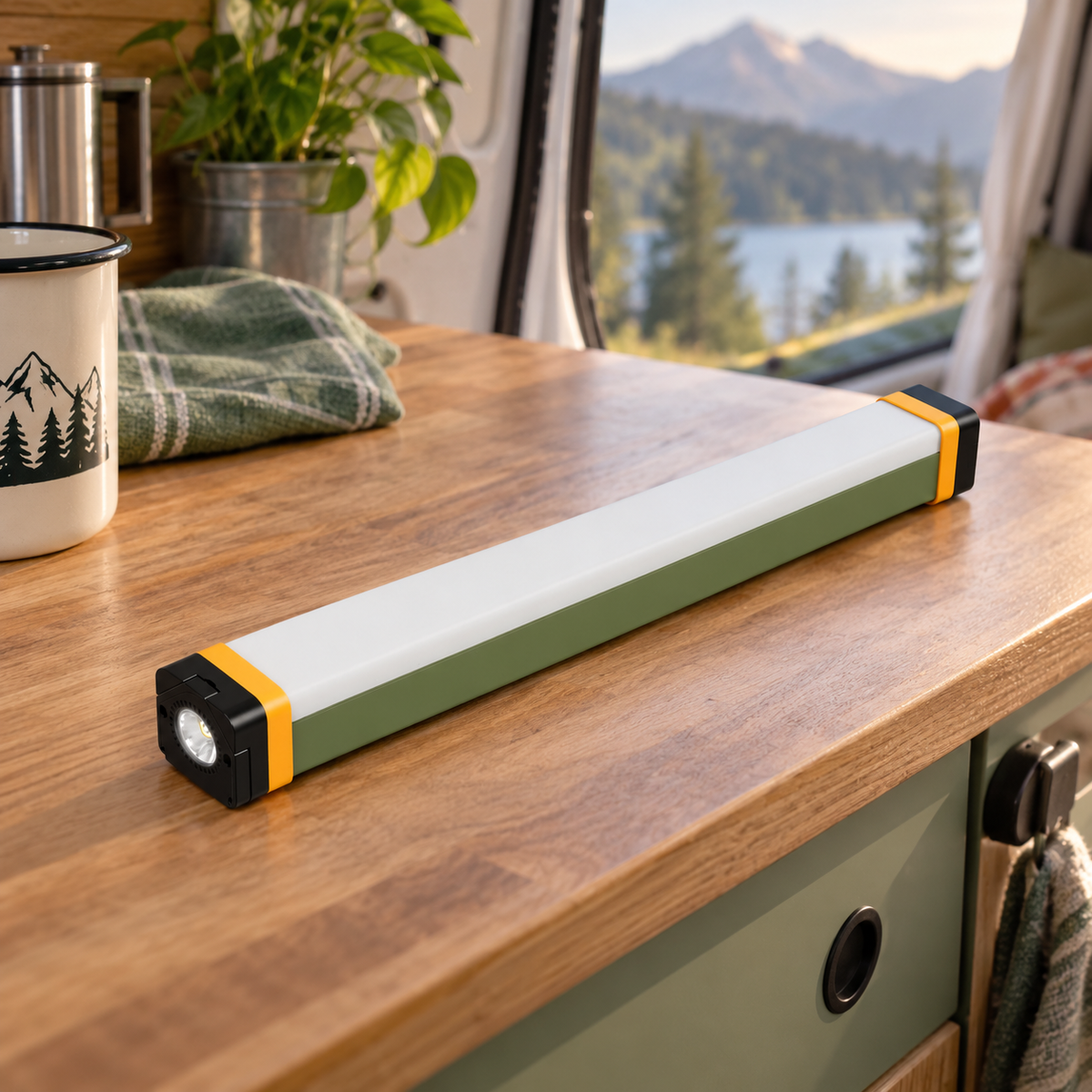 Magnetic Rechargeable Camping Light in a van-life setting