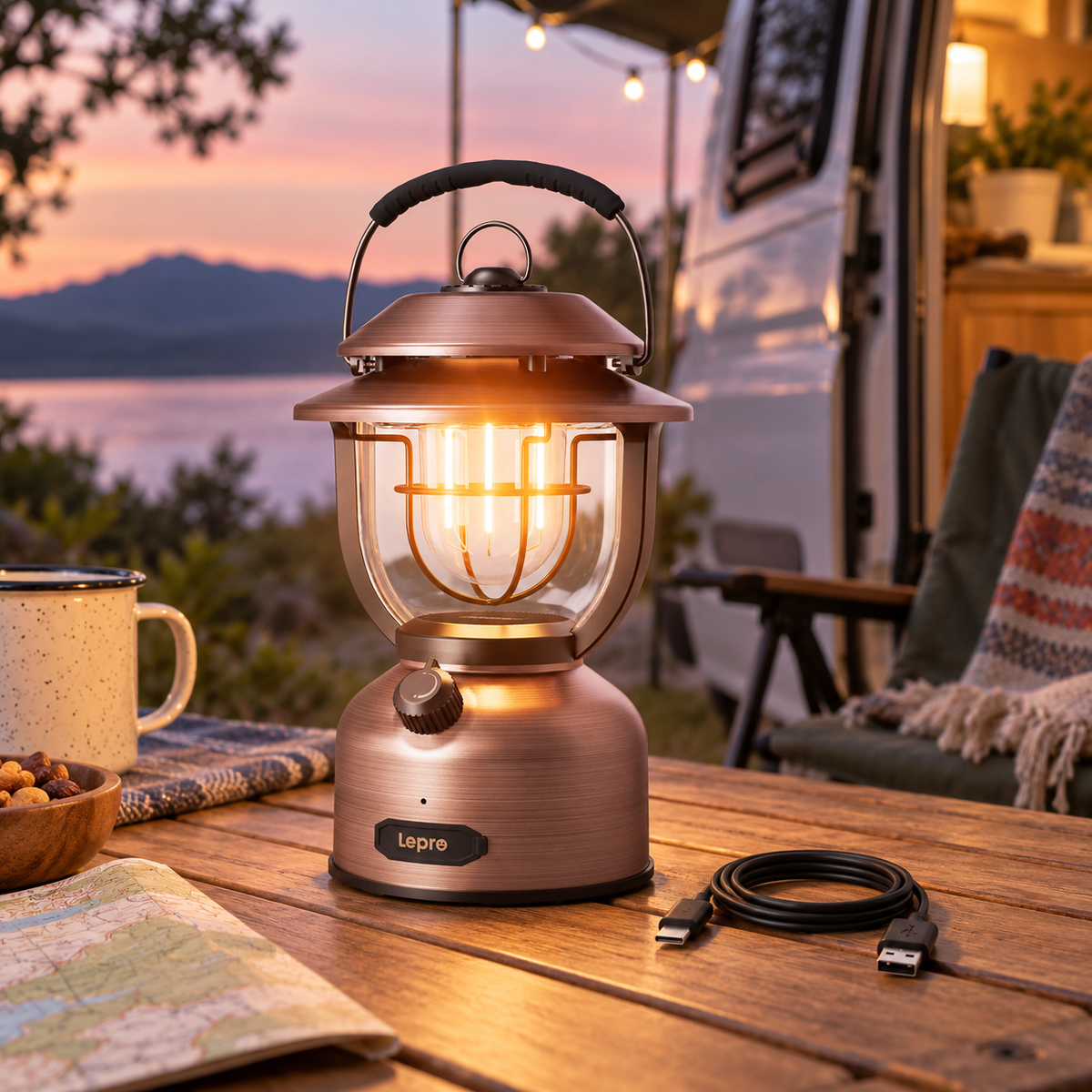 15000mAh Retro Camping Lantern in a van-life setting