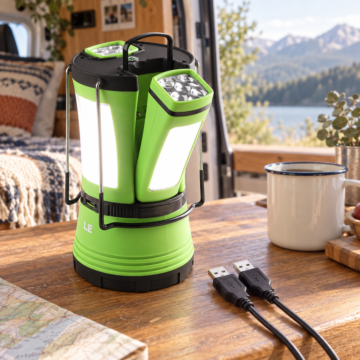 Lepro Three-in-One Camping Lantern in a van-life setting