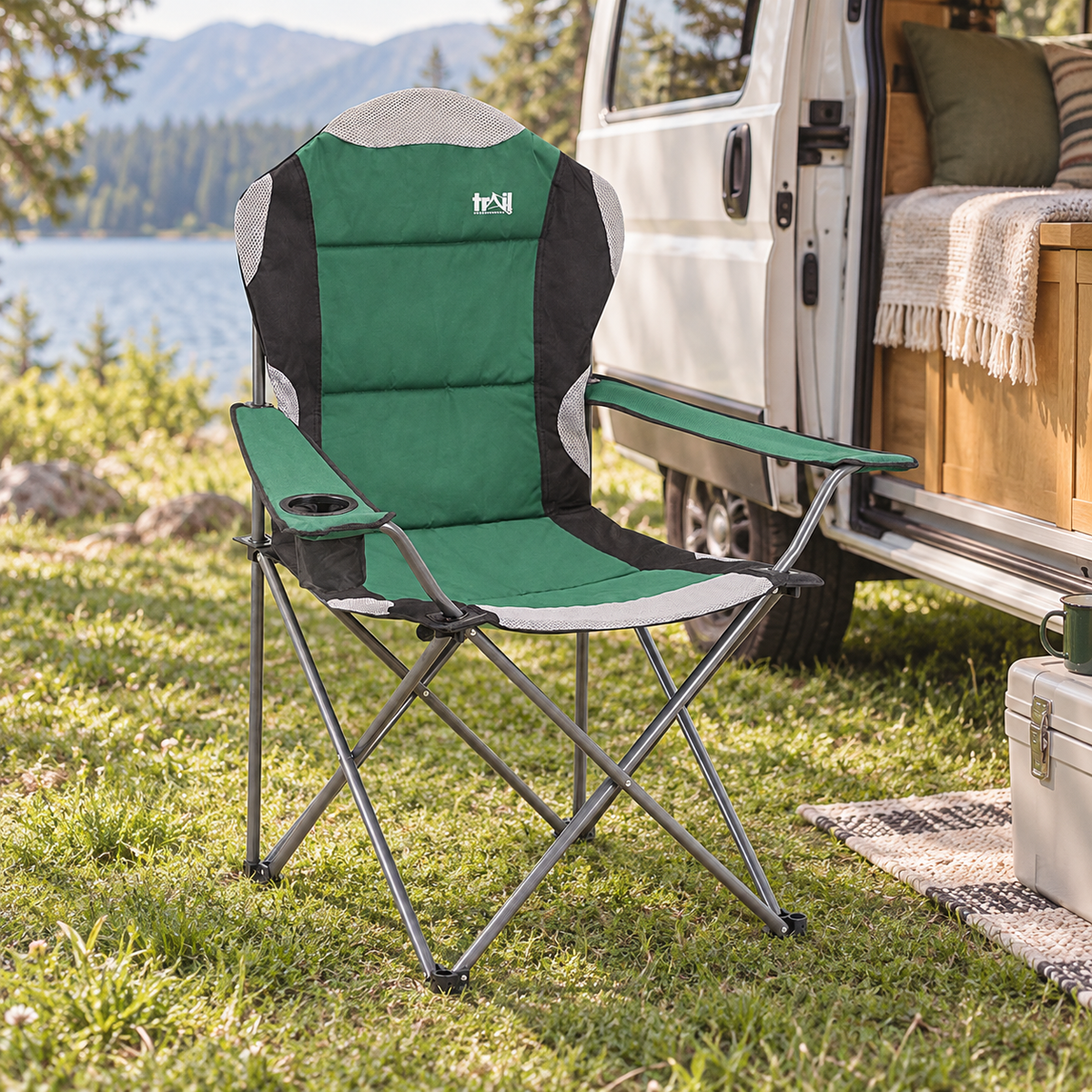 Trail Kestrel High-Back Camping Chair in a van-life setting