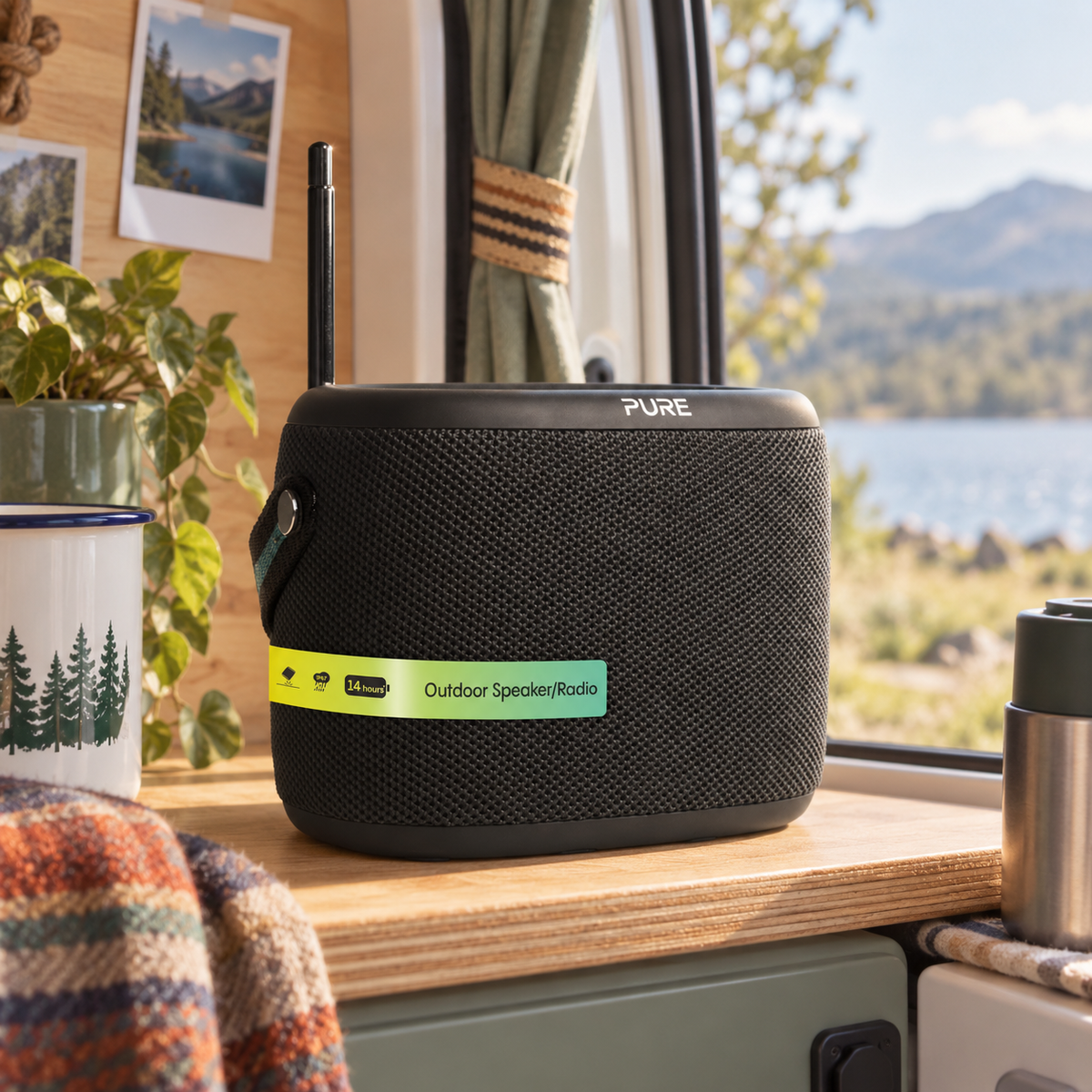 Pure Woodland Outdoor Bluetooth Speaker in a van-life setting
