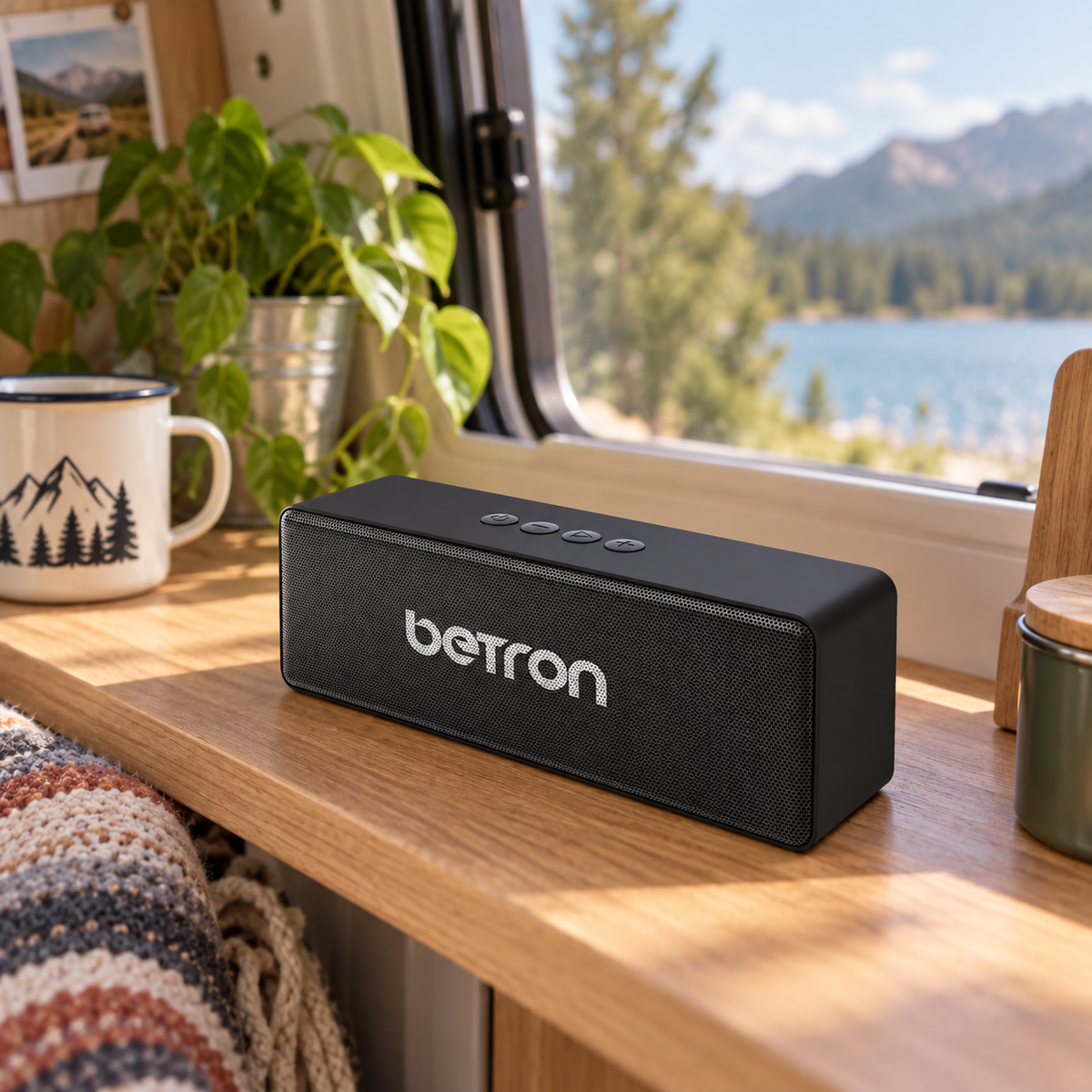 Betron D51 Bluetooth Speaker in a van-life setting