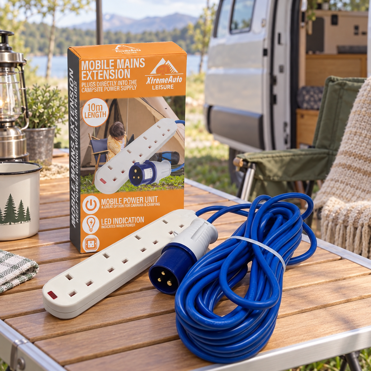 Xtremeauto Camping Electric Hook-Up Cable in a van-life setting