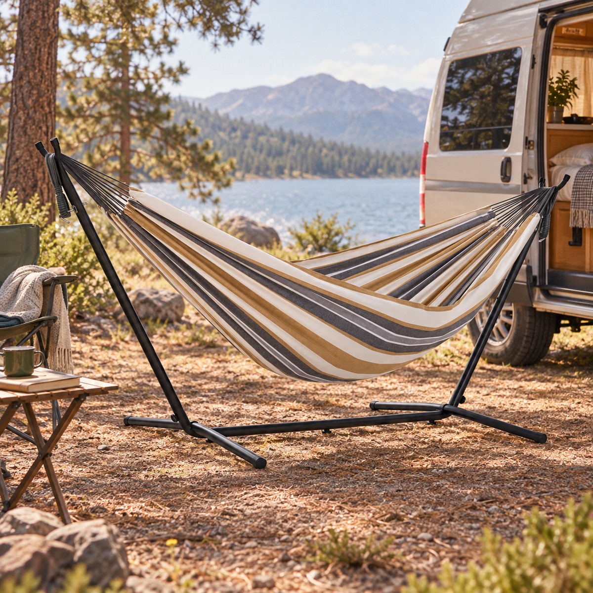 Cotton Hammock Set in a van-life setting