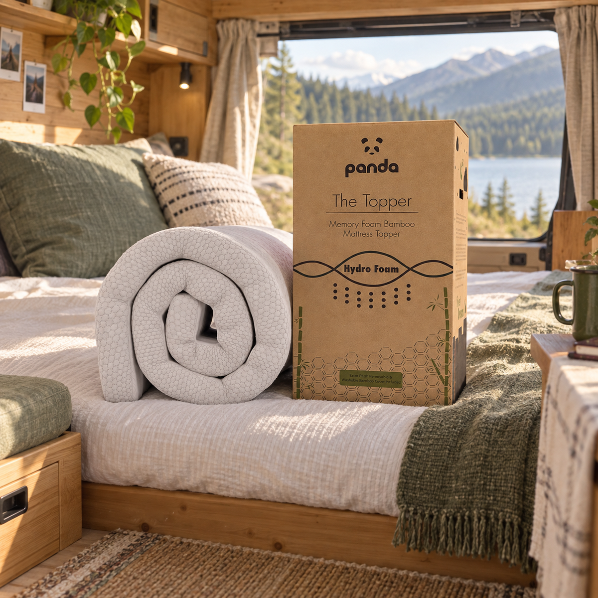 Small Double Memory Foam Topper in a van-life setting