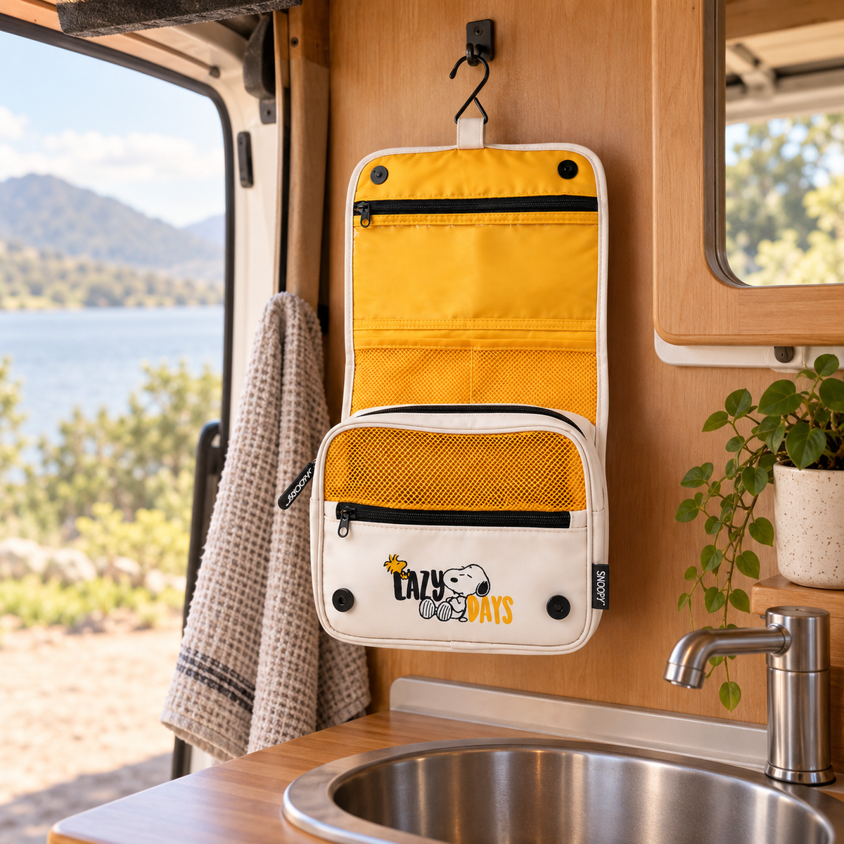 Hanging Toiletry Bag in a van-life setting