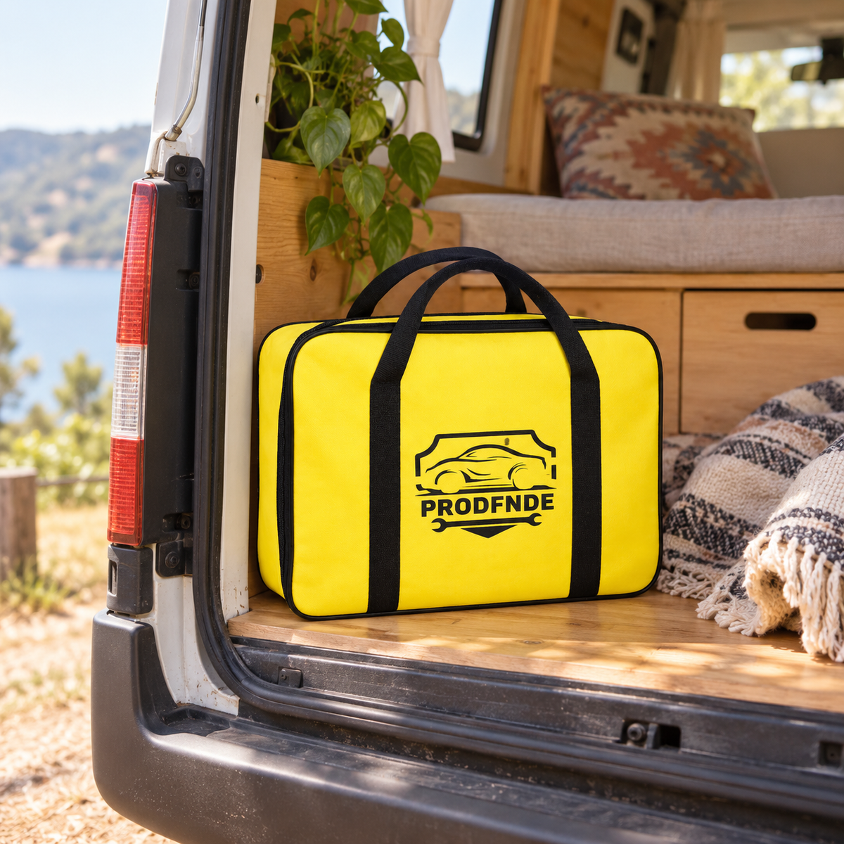 Car Emergency Kit in a van-life setting