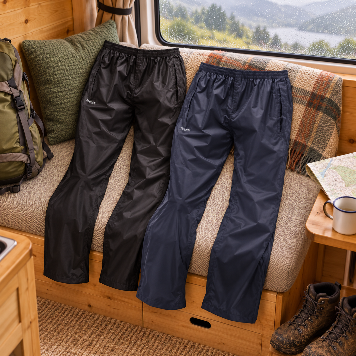 Waterproof Overtrousers in a van-life setting