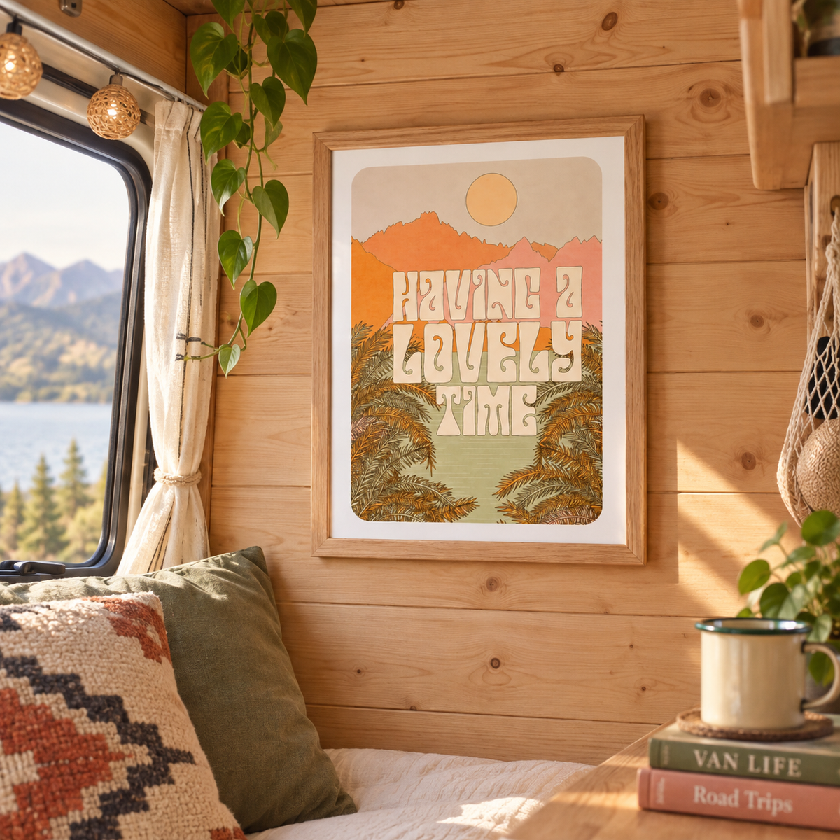 Retro Camper Art Print in a van-life setting
