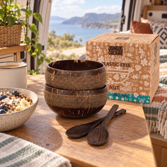 Coconut Bowl Duo Set in a van-life setting
