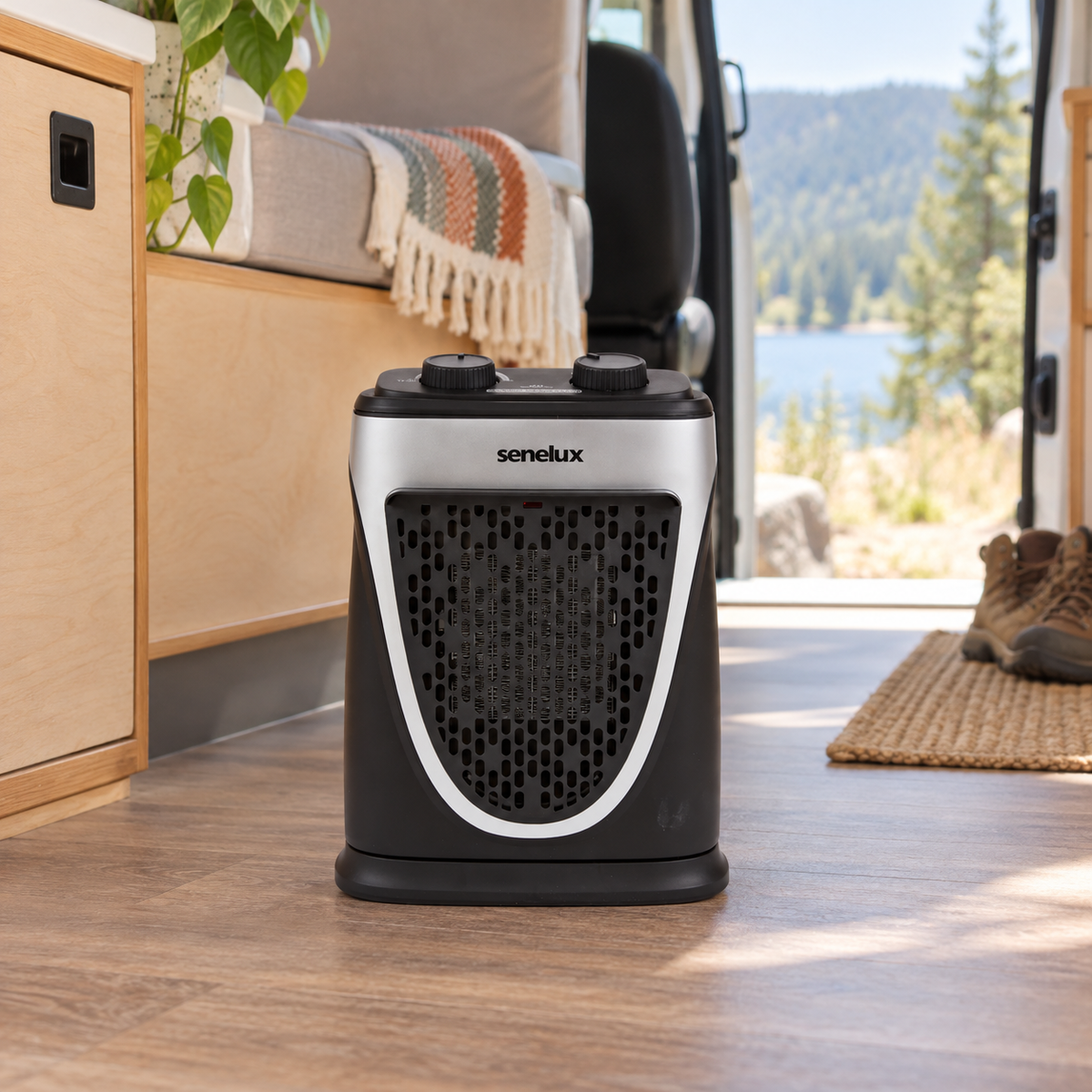 Compact Ceramic Heater in a van-life setting