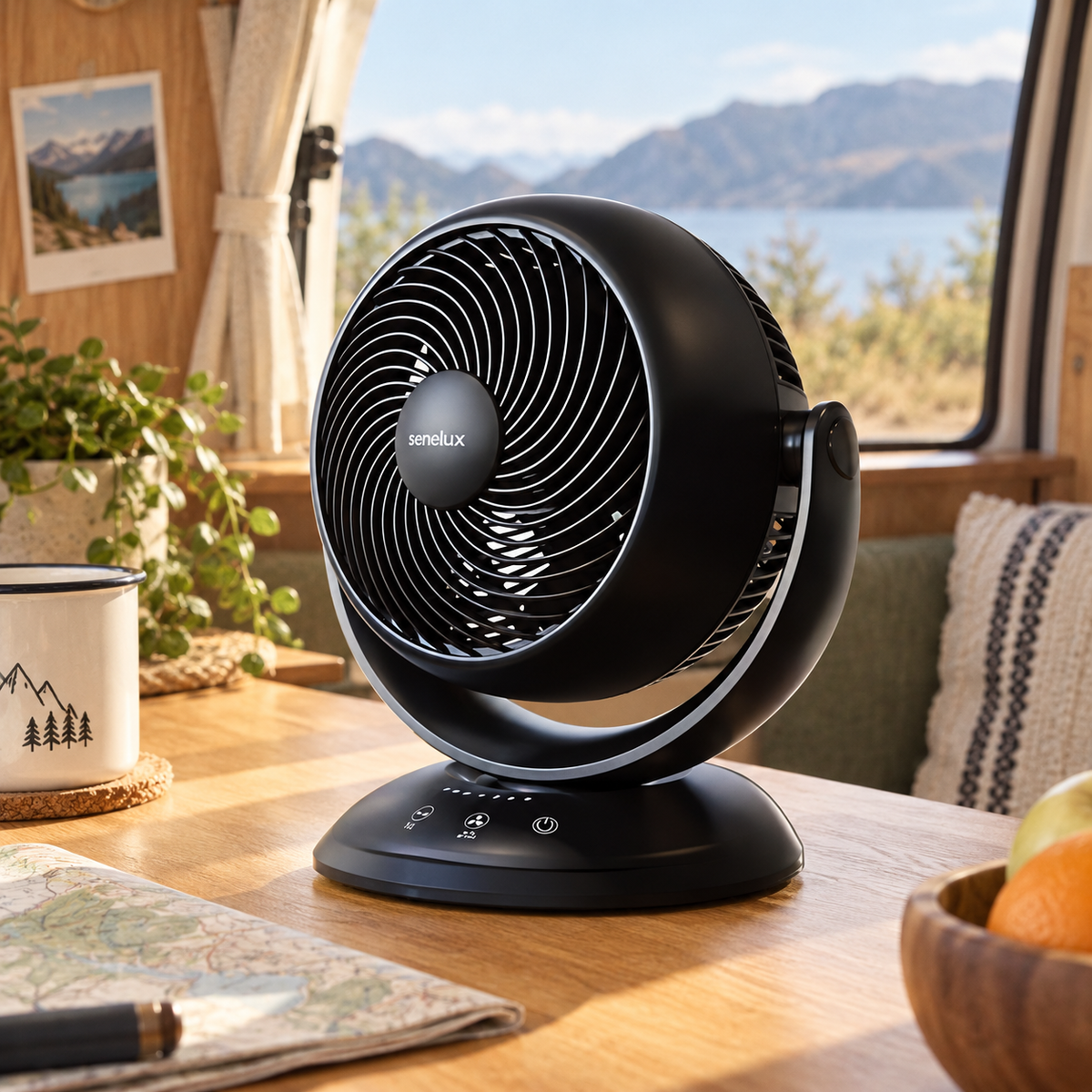 Remote Control Desk Fan in a van-life setting