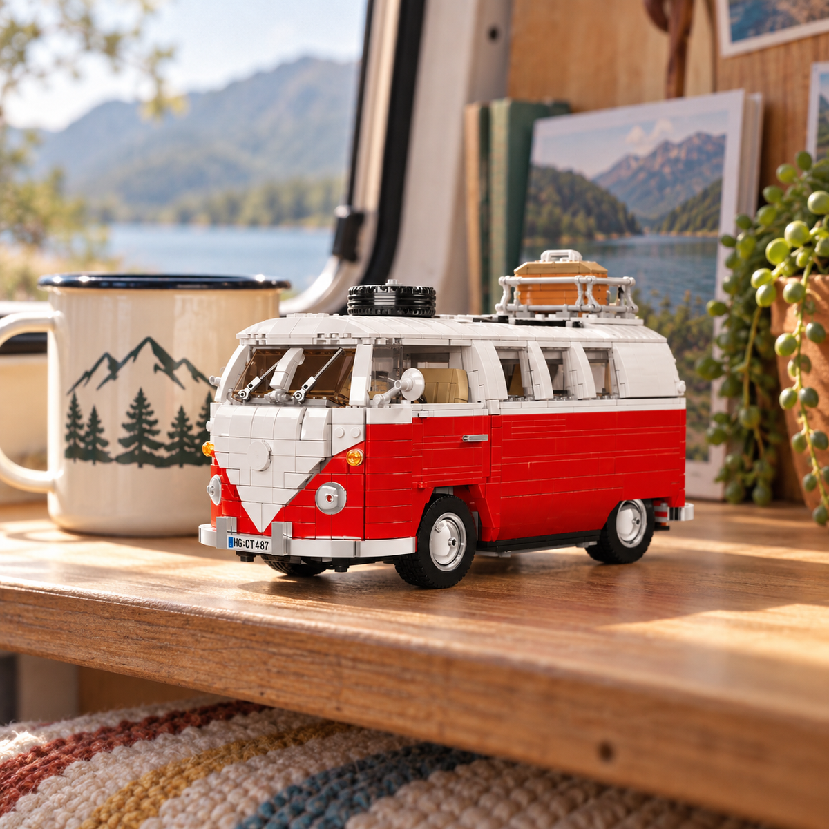 Vintage Campervan Model in a van-life setting