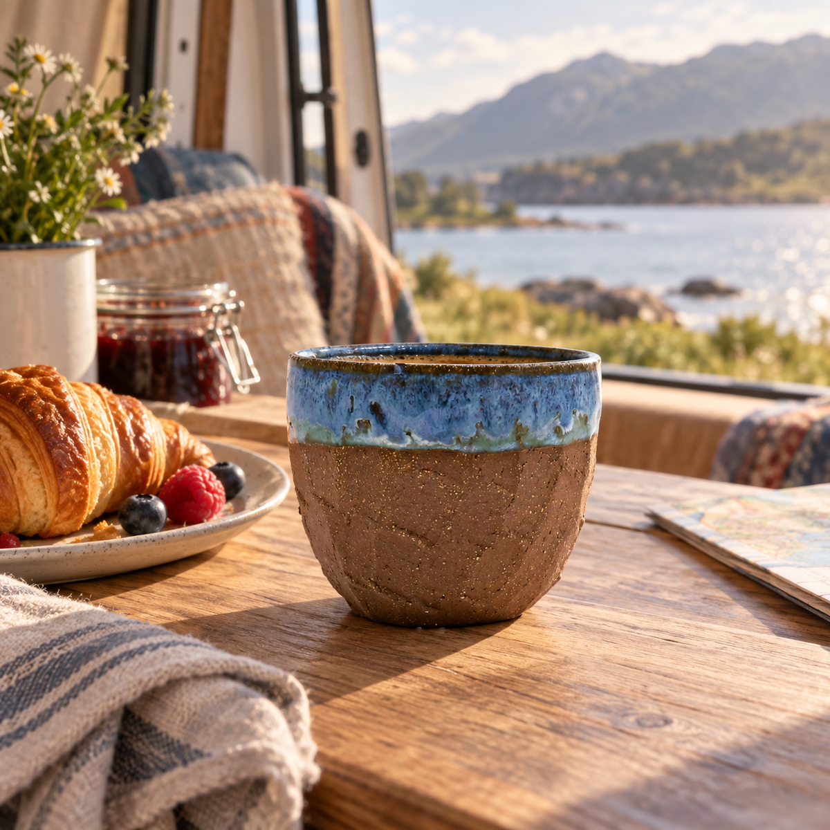 Terra Stoneware Cup in a van-life setting