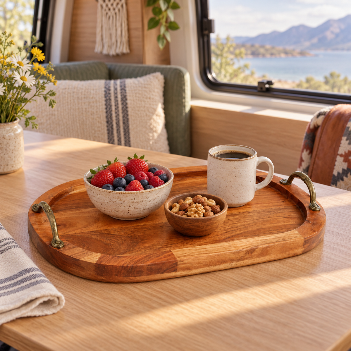 Wooden Tray in a van-life setting