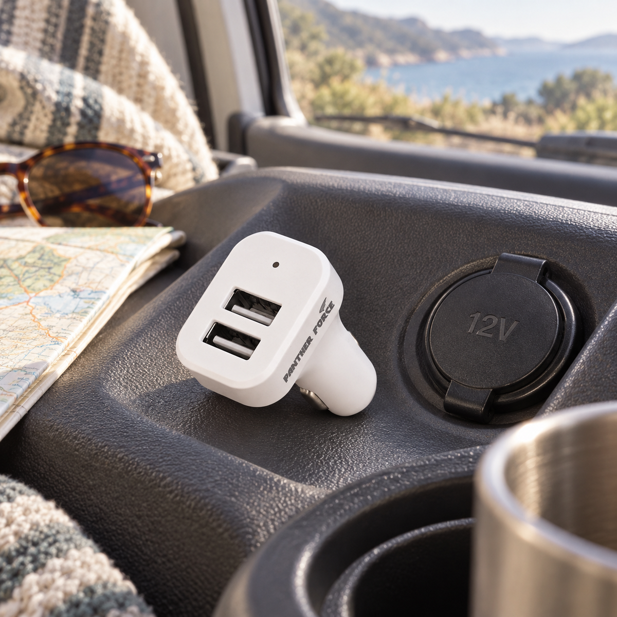 Dual USB Charger in a van-life setting