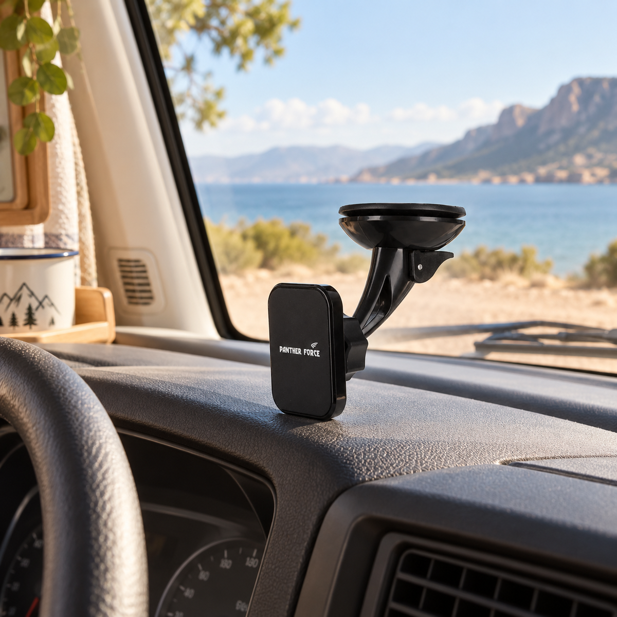 Magnetic Phone Mount in a van-life setting