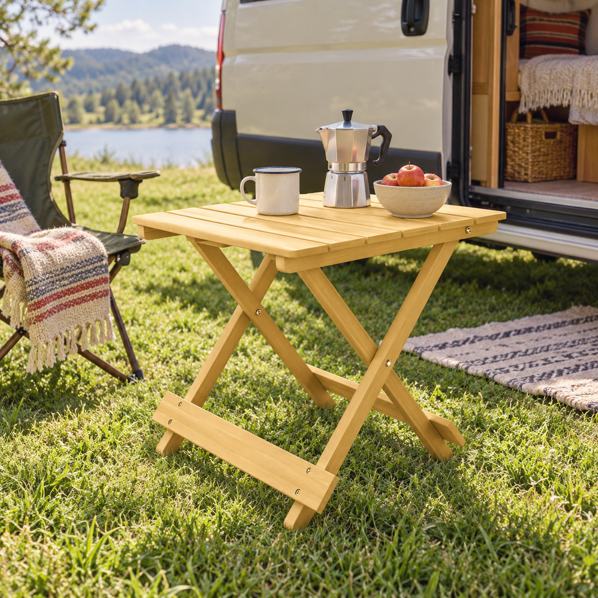 Fir Wood Table in a van-life setting
