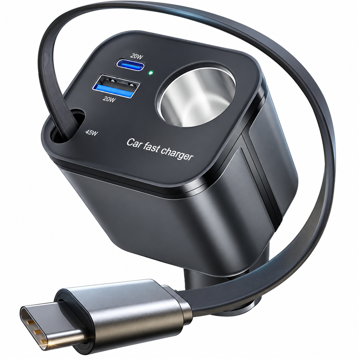 4-in-1 Retractable USB-C Car Charger – product on a white background