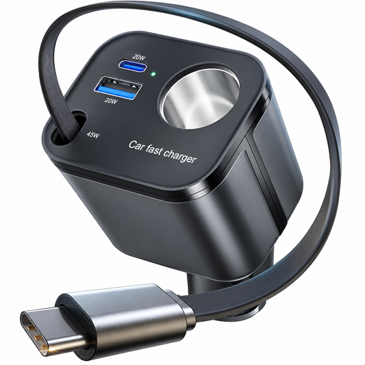 4-in-1 Retractable USB-C Car Charger – product on a white background