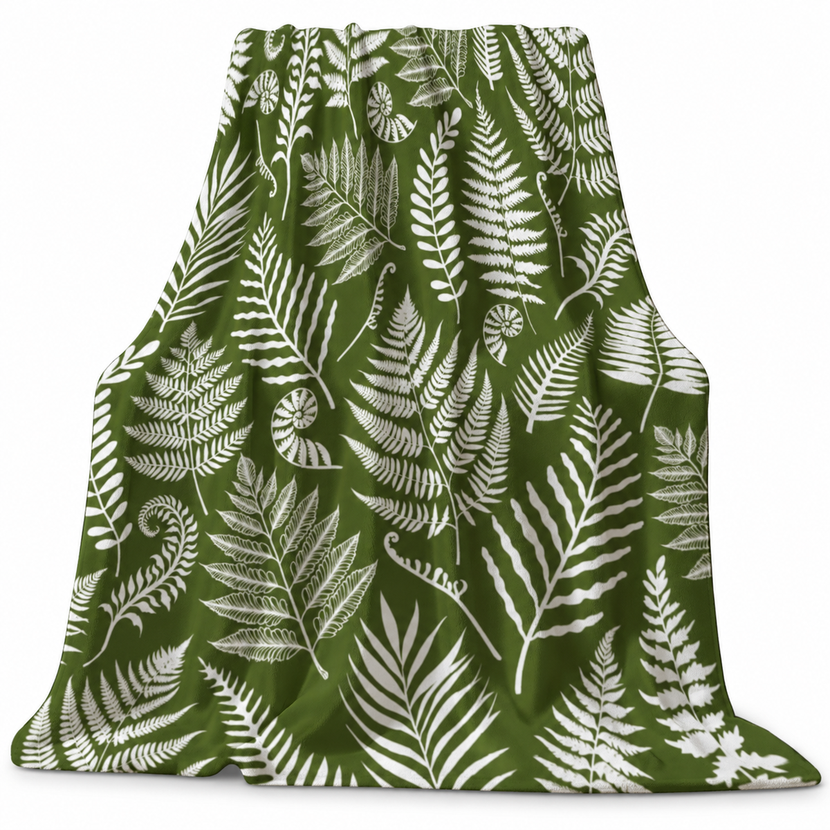 Green Fern Flannel Throw – 150 × 130cm – product on a white background