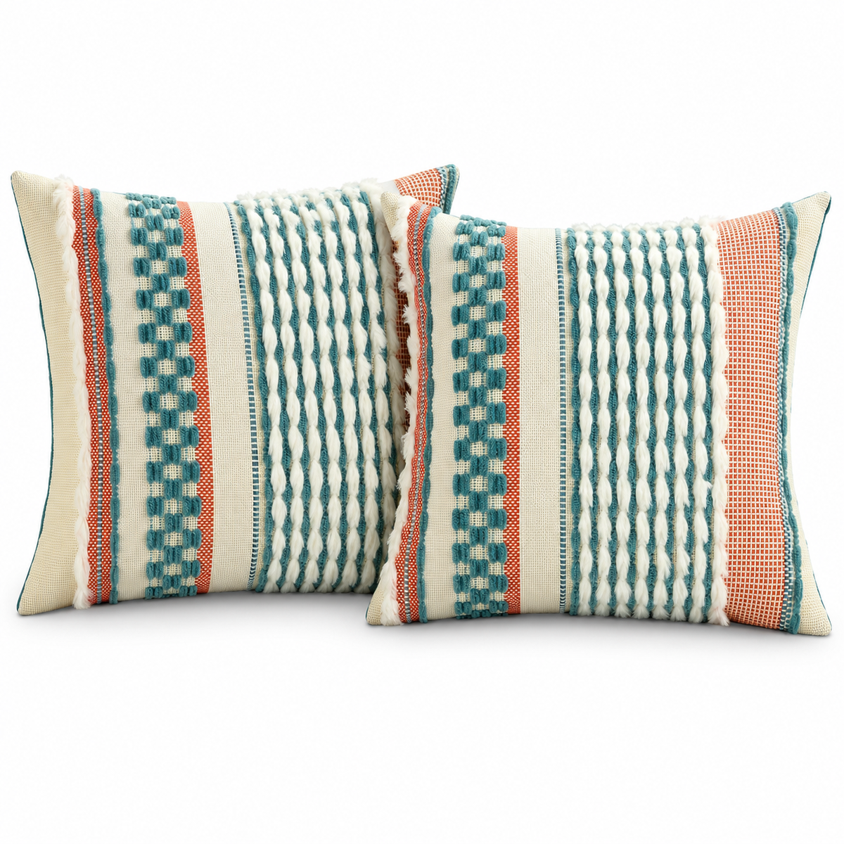 Teal Tufted Cushion Covers – Pair, 45 × 45cm – product on a white background