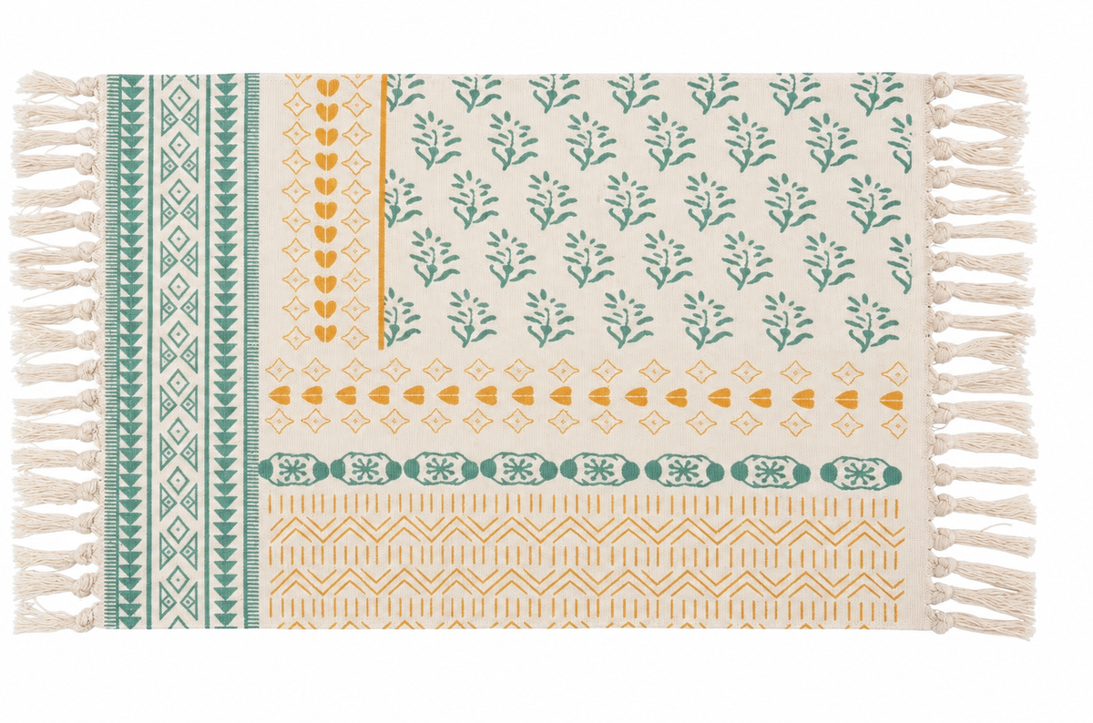 Boho Cotton-Blend Tassel Rug – 58 × 88cm – product on a white background