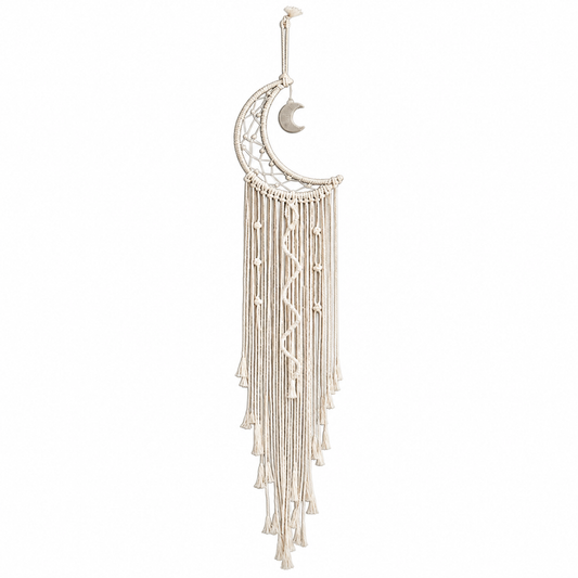 Moon Macramé LED Wall Hanging on a white background