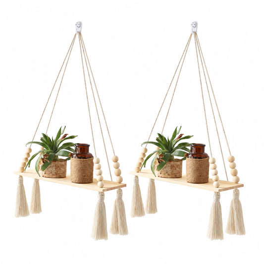 Macramé Hanging Shelf Pair on a white background