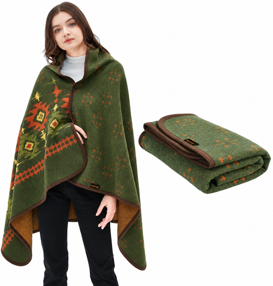 Myers Green Wearable Wool Blanket on a white background