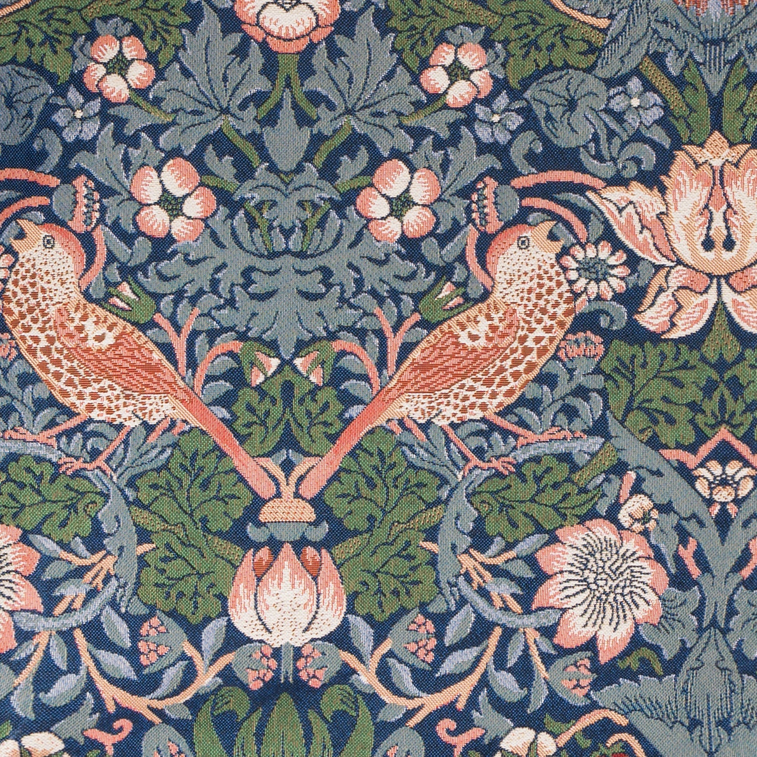Floral tapestry fabric with birds and leaves, ideal for van life interior decor and camper van accessories