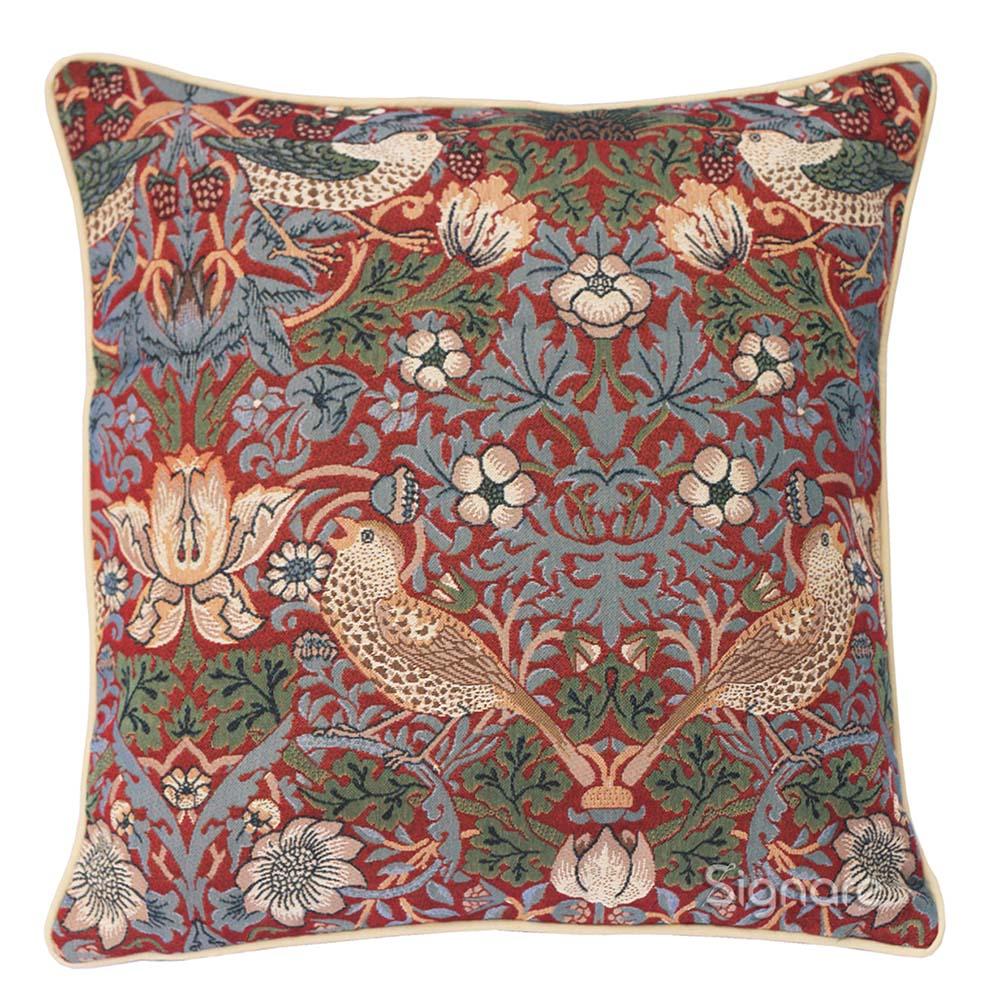 Vintage-style floral and bird tapestry cushion for van life interiors, camper van decor, and cozy adventures.