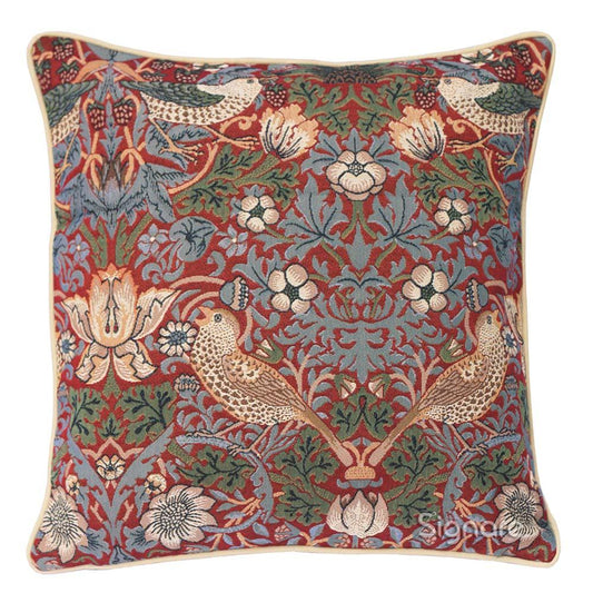 Vintage-style floral and bird tapestry cushion for van life interiors, camper van decor, and cozy adventures.